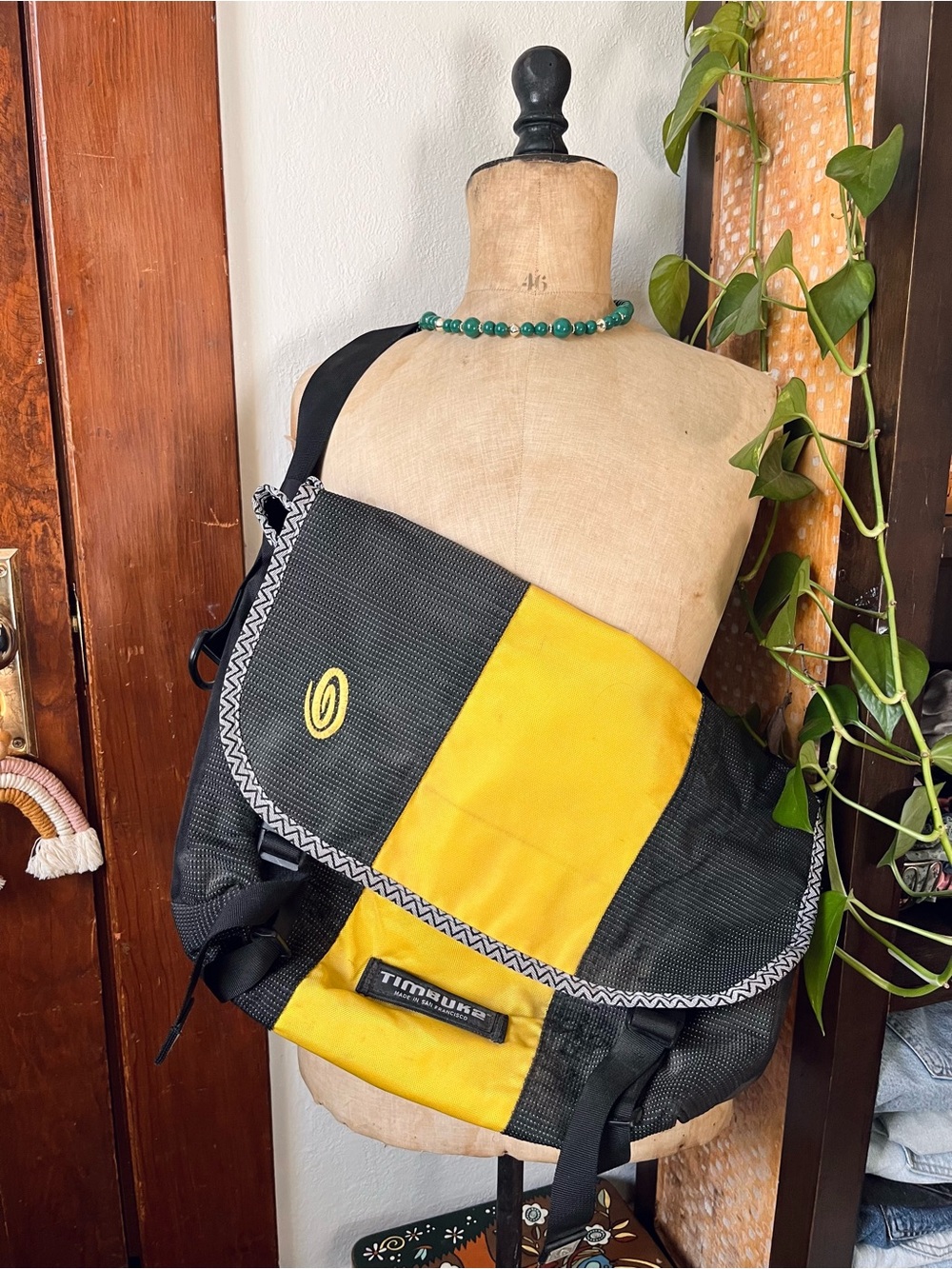 Timbuk2 Black and Yellow Messenger Bag with Zigzag Trim